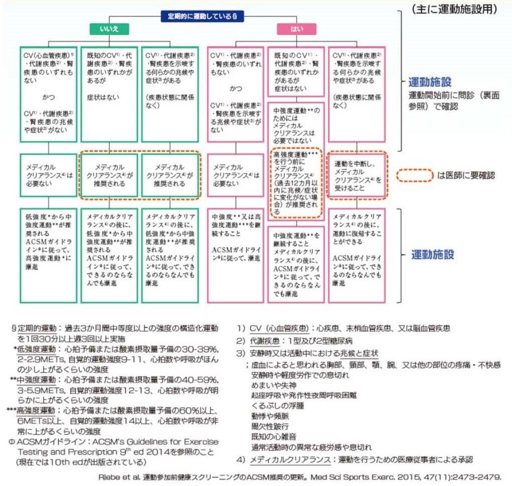 運動参加前健康スクリーニングアルゴリズム（アメリカスポーツ医学会推奨）