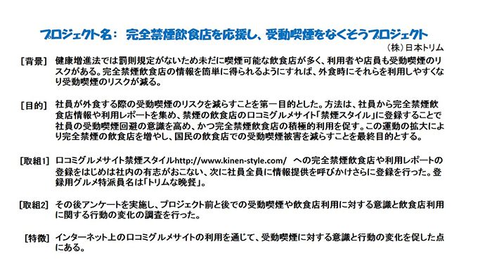 完全禁煙飲食店を応援して、受動喫煙をなくそうプロジェクト