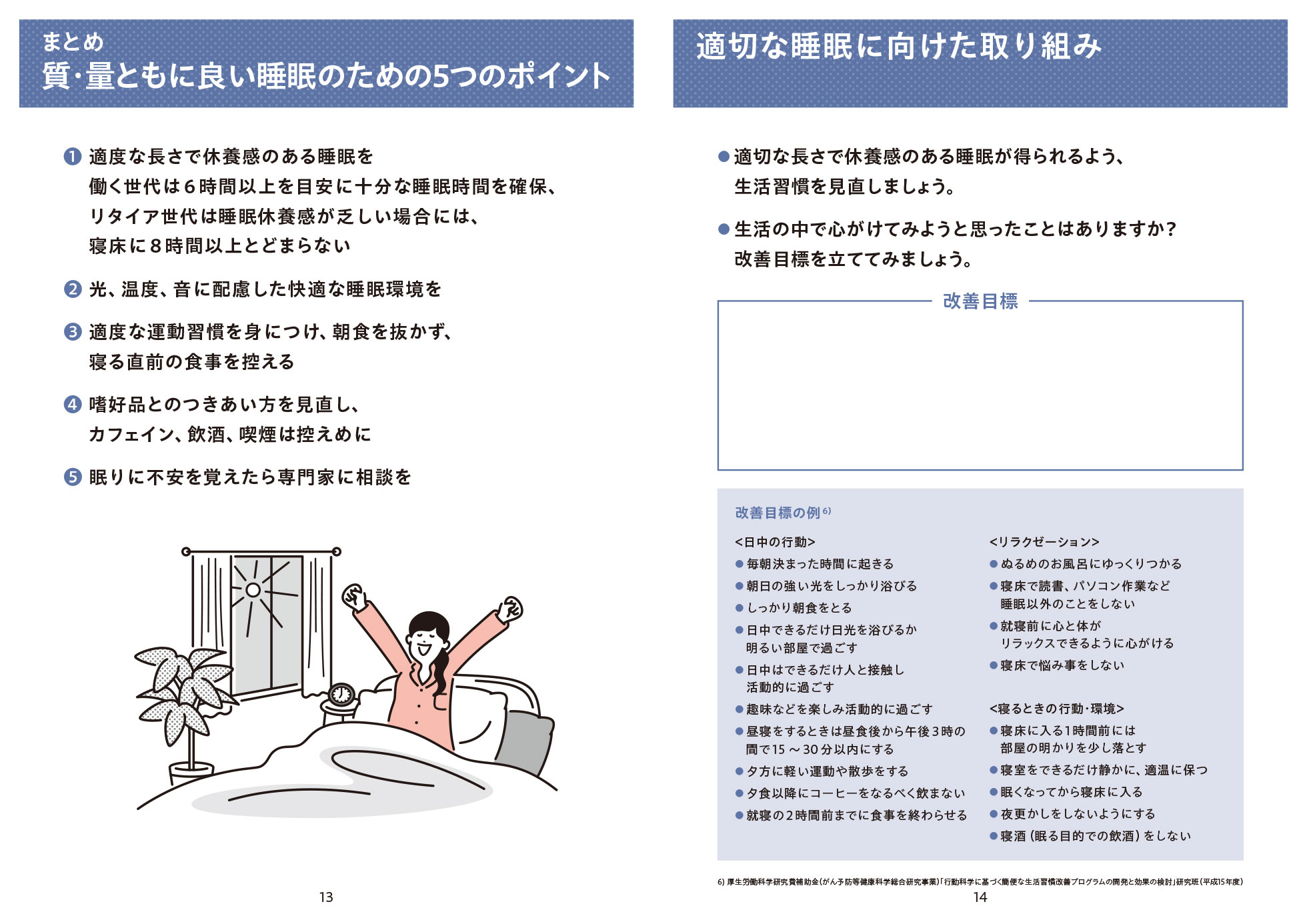 まとめ 睡眠による休養感を高める5つのポイント・適切な睡眠に向けた取り組み